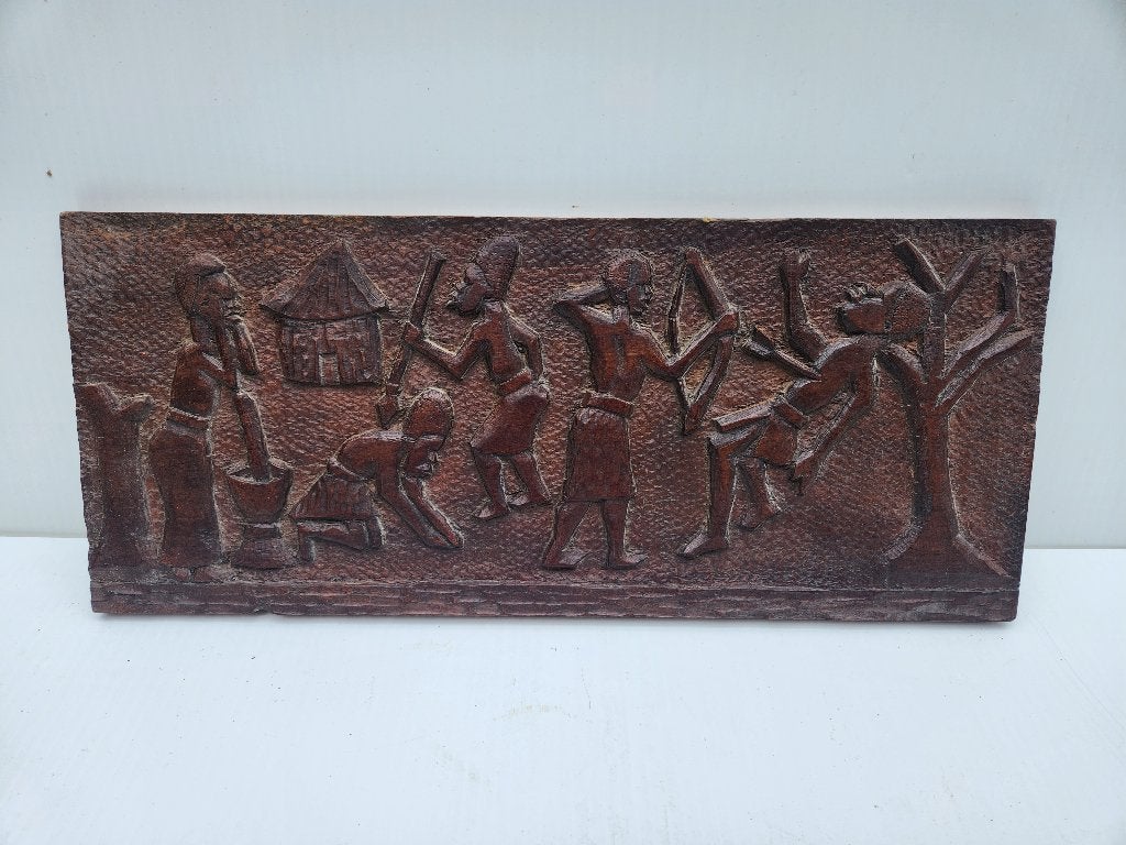Hout snijwerk, Brutalistisch, Handgemaakt, Hout, Bruin