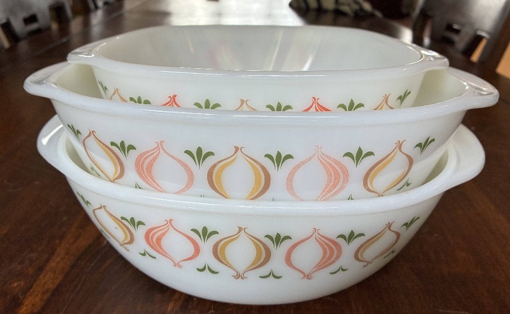Set van 3 vintage Schott Jena Glas ovenschalen, Ophalen, Gebruikt, Overige merken, Overige typen
