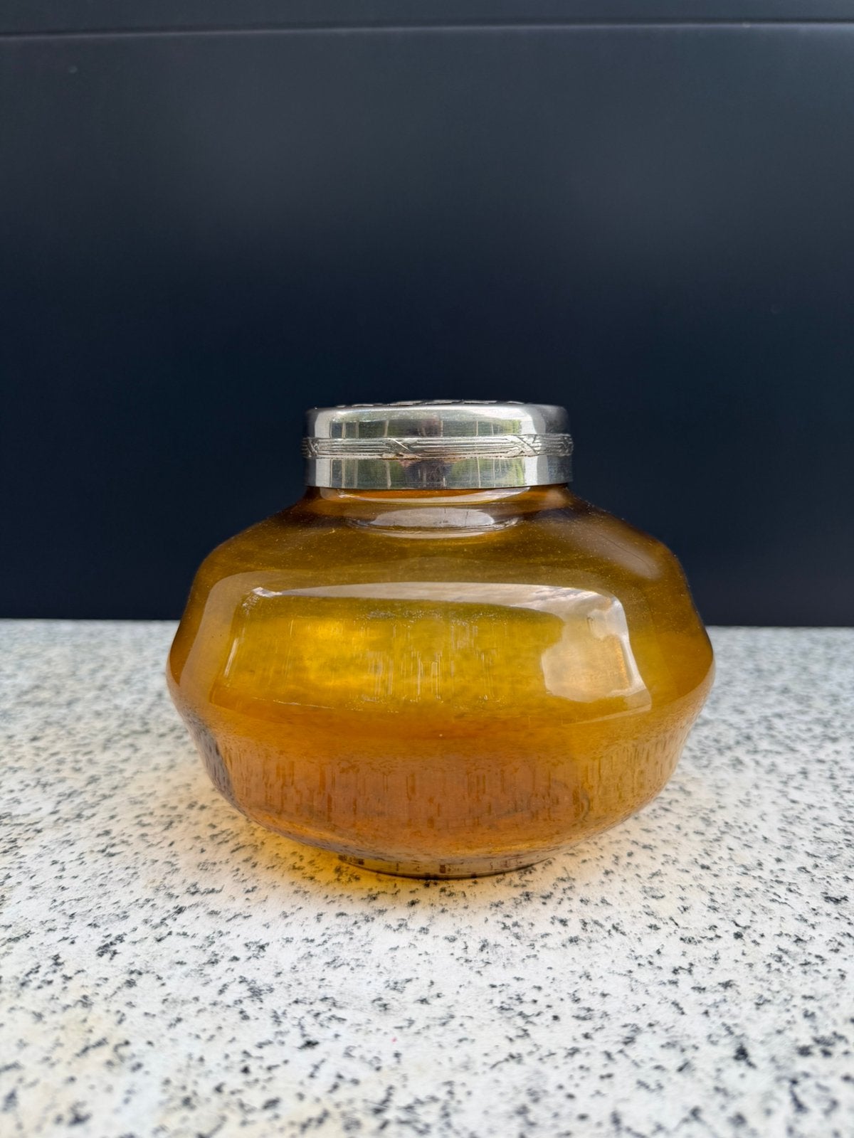 Vase vintage en verre ambre/fleur en pique avec grill, Antiquités & Art, Enlèvement