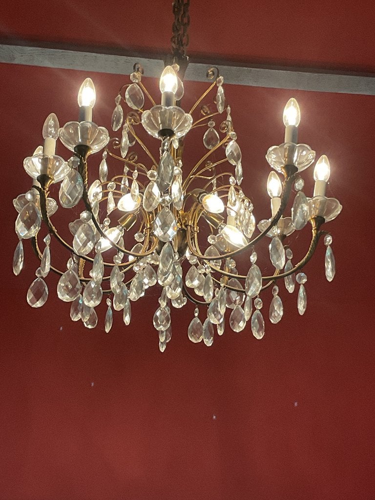 Lustre en cristal à pampilles, Maison & Meubles, Enlèvement, Utilisé, Antique