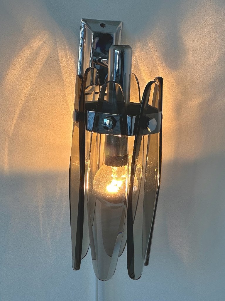 Lampe de chevet applique vintage années 60 verre fumé, Lampe de chevet, Argenté, Verre, Comme neuf