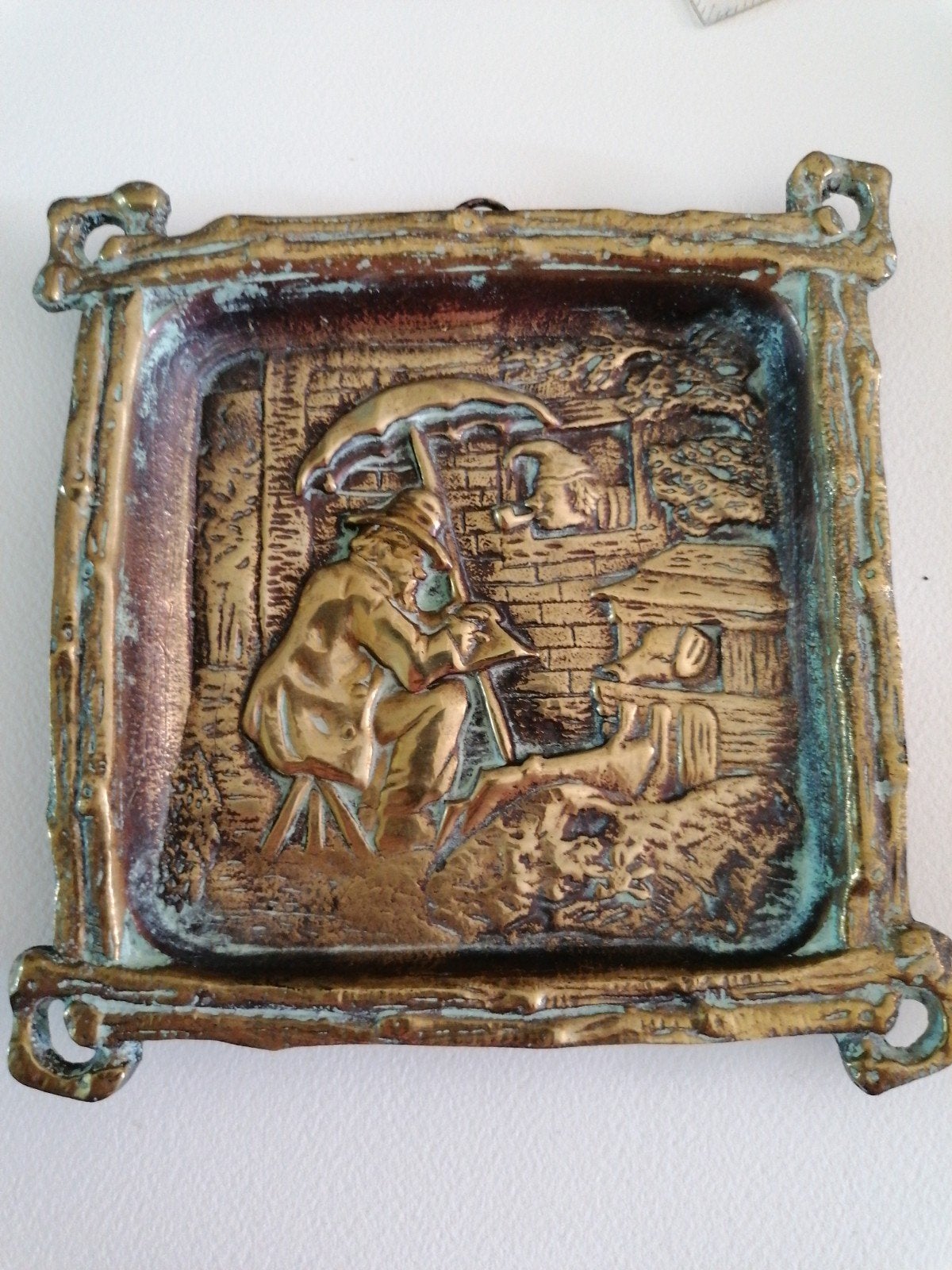 Antieke Franse Art nouveau vide-poche, asbak, wandplaquette, Antiek en Kunst, Ophalen, Brons