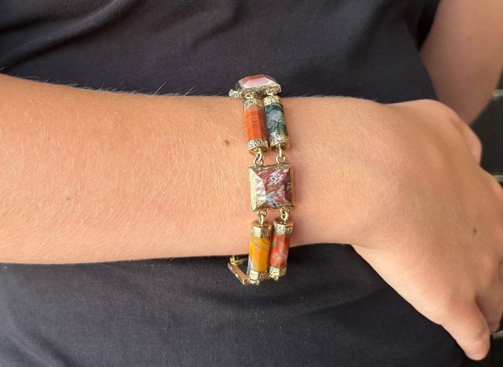 Agaat edelsteen fraaie gouden armband Schotland uniek dames, Ophalen of Verzenden, Goud, Armband, Met edelsteen