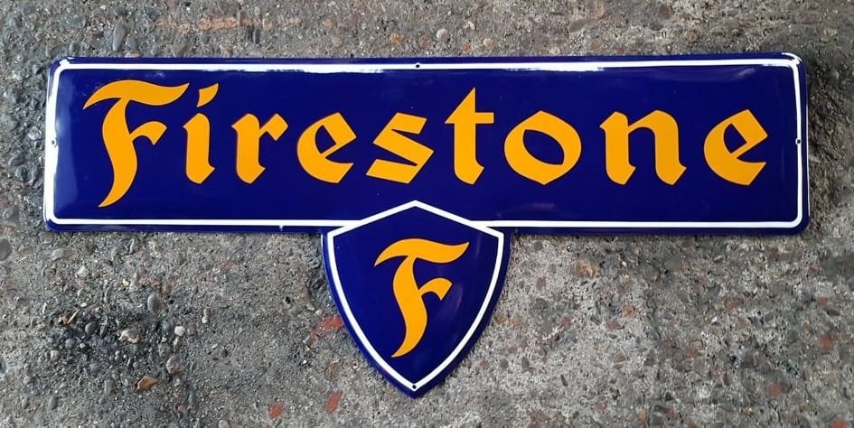 Firestone banden emaillen reclame bord USA decoratie borden, Verzamelen, Ophalen of Verzenden, Zo goed als nieuw, Reclamebord