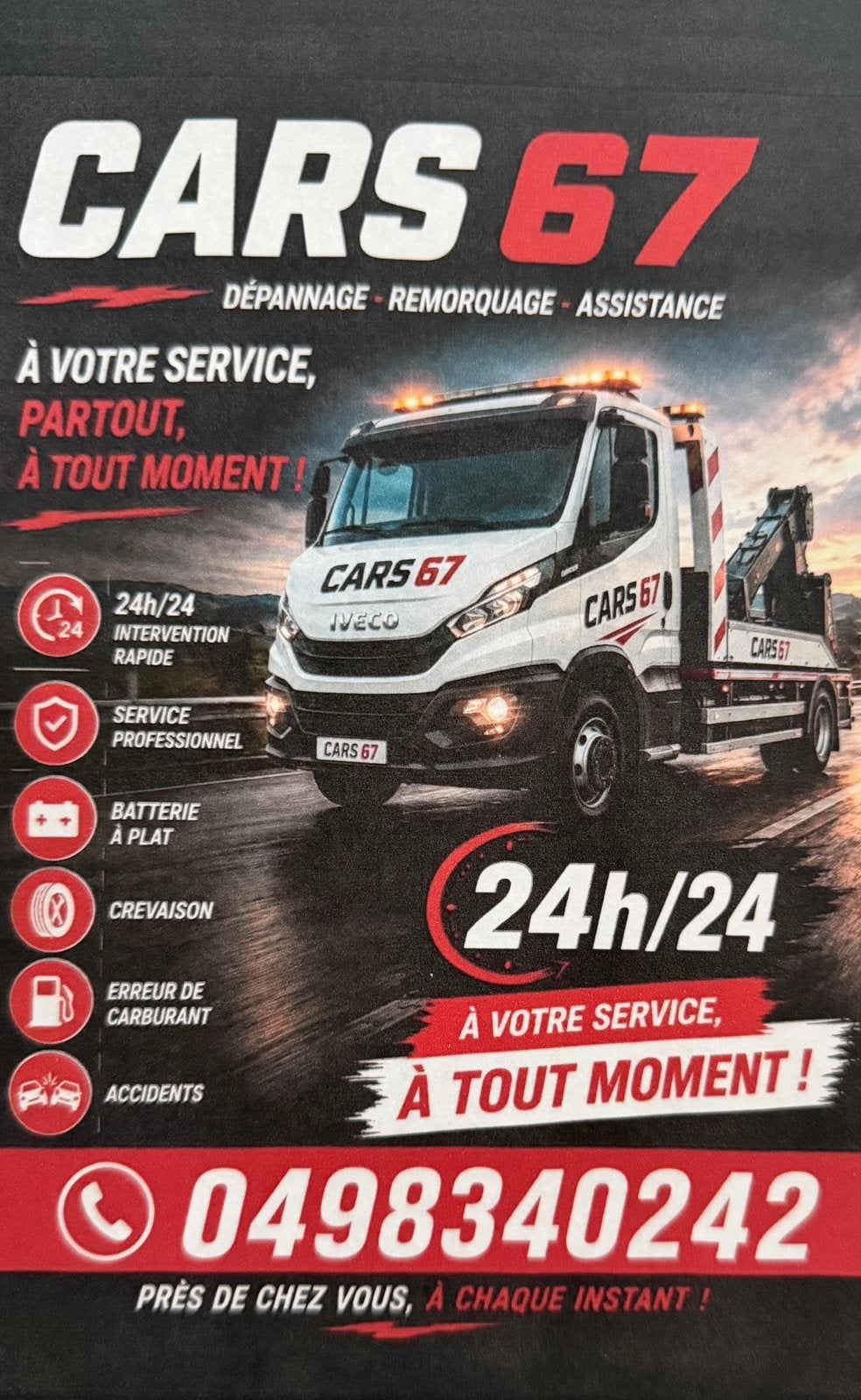 Depannage cars 67 dans tous hainaut 24/24, Enlèvement, Comme neuf