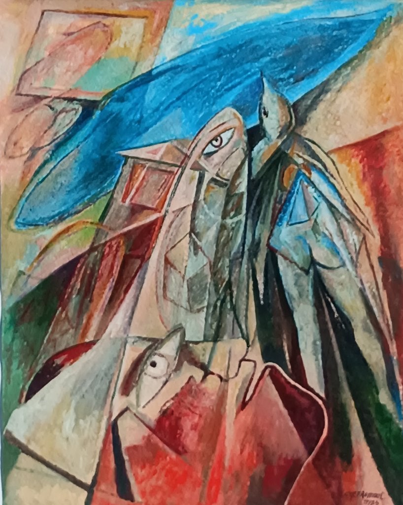Cyr Frimout (1938): Vogelfiguren (60 x 65 cm), Ophalen of Verzenden