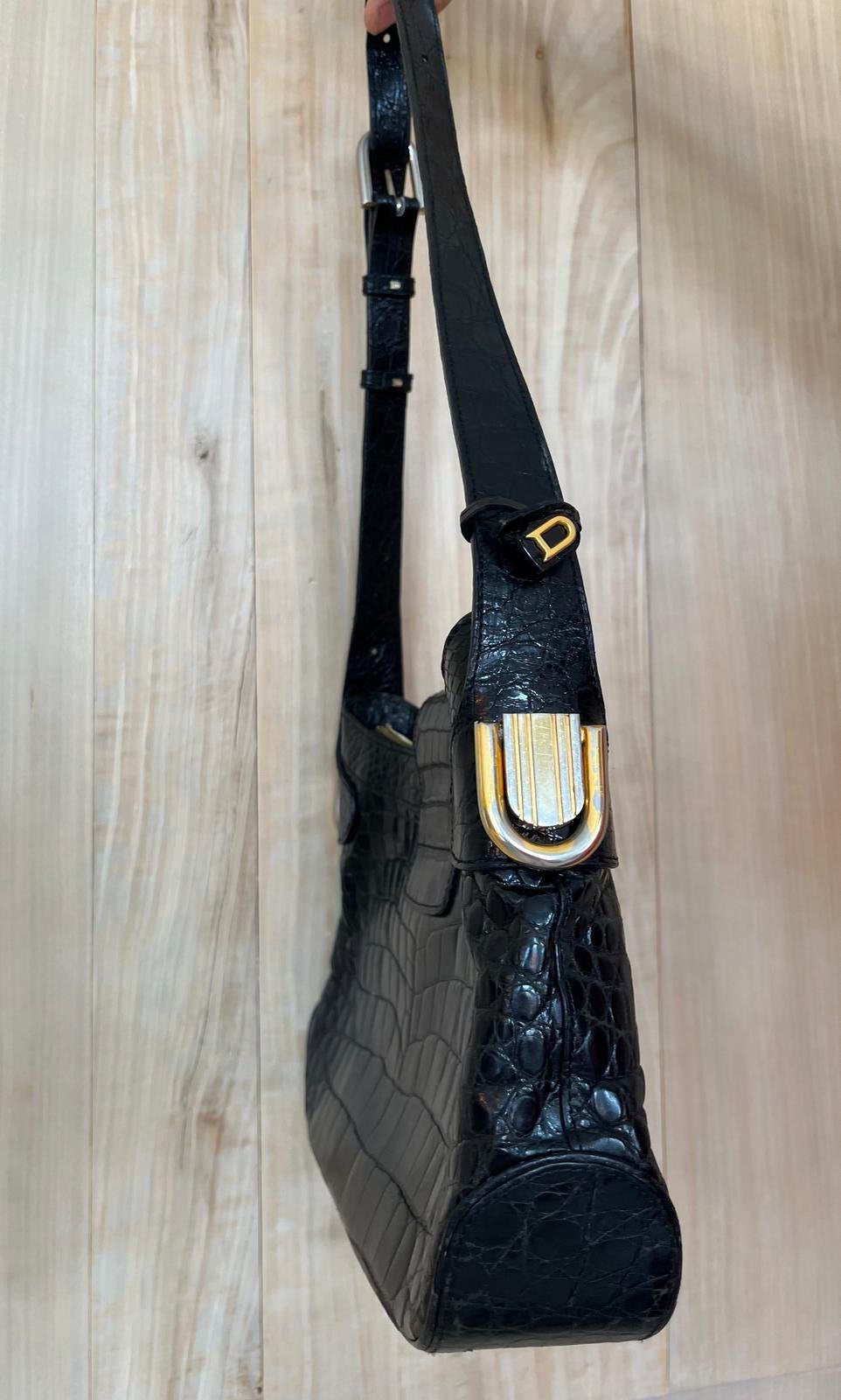 zwarte croco vintage lederen Delvaux Camargue handtas (1999), Ophalen of Verzenden, Zo goed als nieuw, Zwart, Handtas