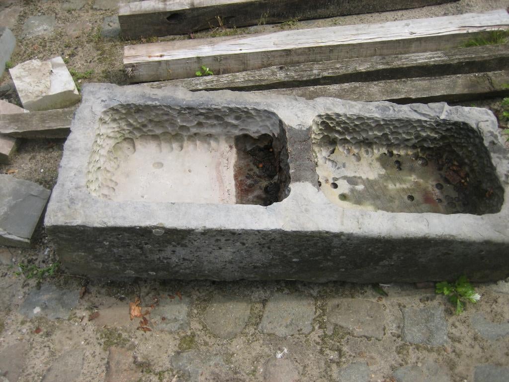 mooie oude dubbele arduinen voederbak,bloembak,trog, Antiek en Kunst, Ophalen