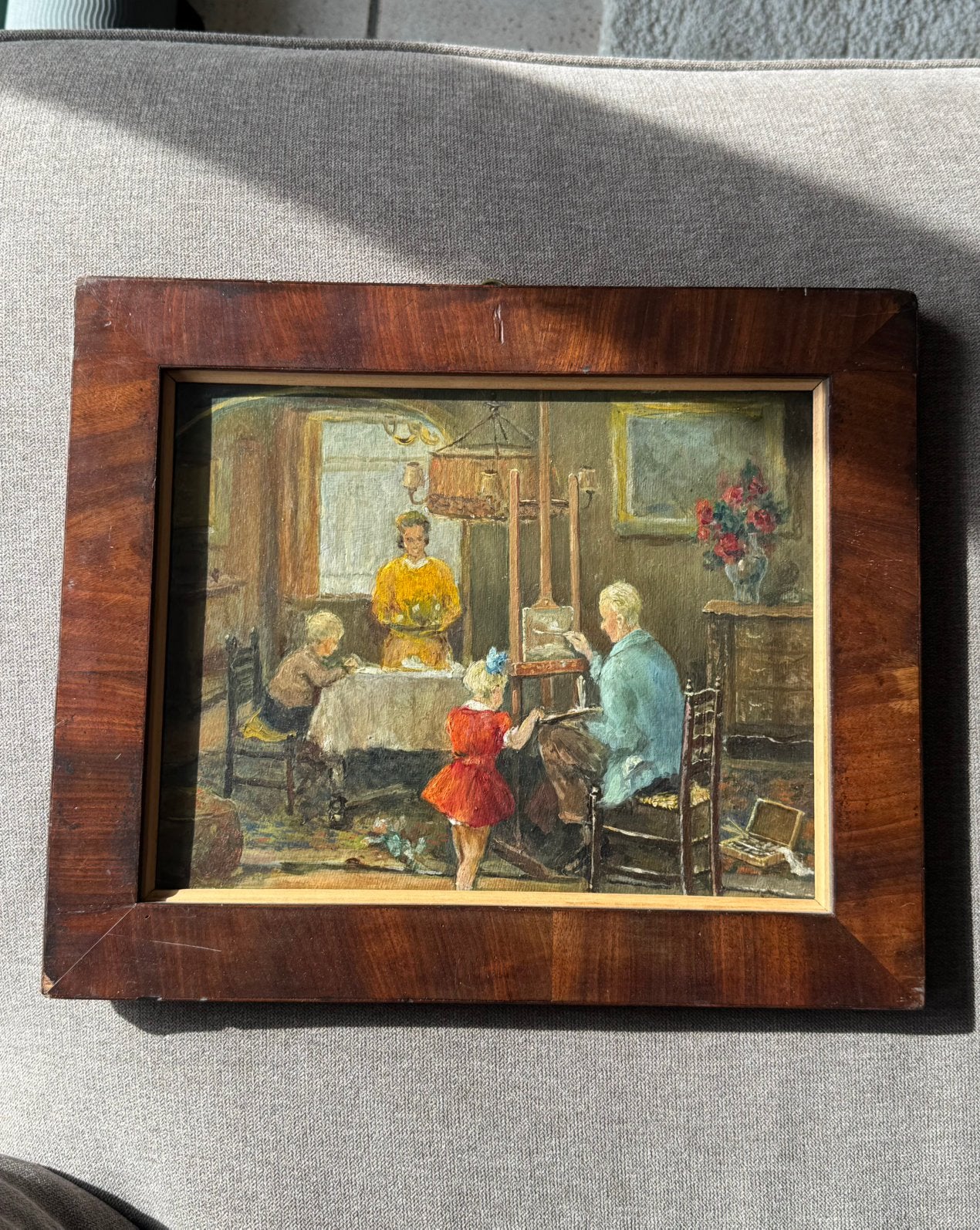 Huile sur panneau, artiste avec enfants, Portrait ou Personnes, Enlèvement ou Envoi, Peinture à l'huile, Panneau