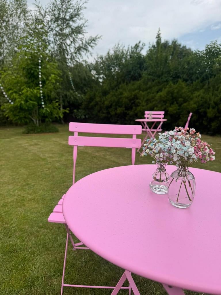 Tuintafels roze bistro klaptafel met stoelen nieuw, Tuin en Terras, Tuintafels, Ophalen, Nieuw, Metaal
