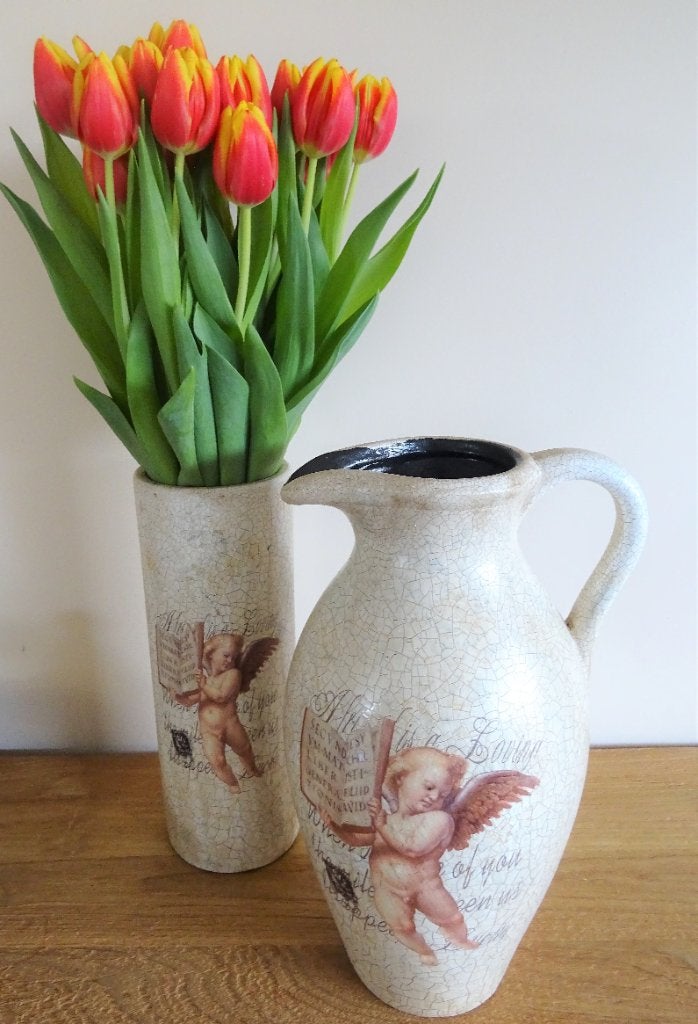 Vases aspect craquelés, avec ange. Ensemble ou séparément, Maison & Meubles, Accessoires pour la Maison | Vases, Enlèvement ou Envoi