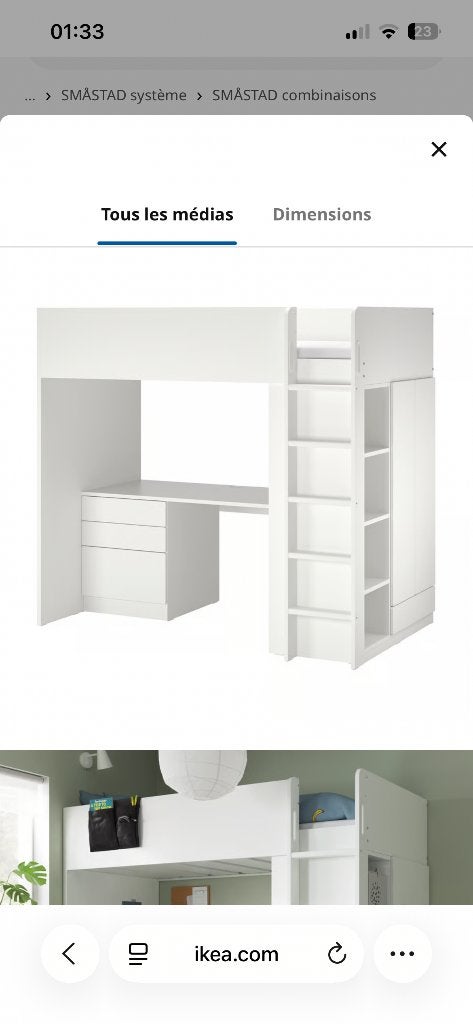 Lit 90cm en hauteur avec bureau intégré, Enlèvement, Utilisé, Lits superposés