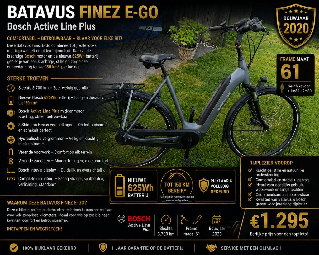Batavus Finez E-Go | Nieuwe 625Wh | 3.700 km Bosch motor, Ophalen, Batavus, Zo goed als nieuw, 59 cm of meer