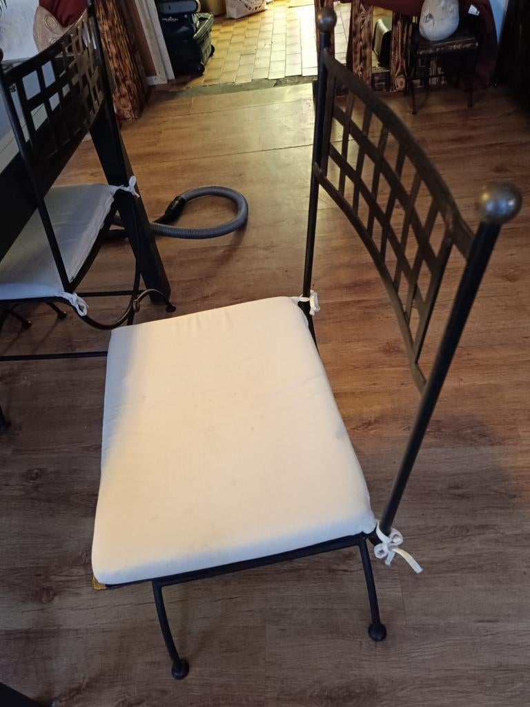 4 chaises en fer forgé avec coussins – solides et élégantes, Maison & Meubles, Enlèvement, Métal