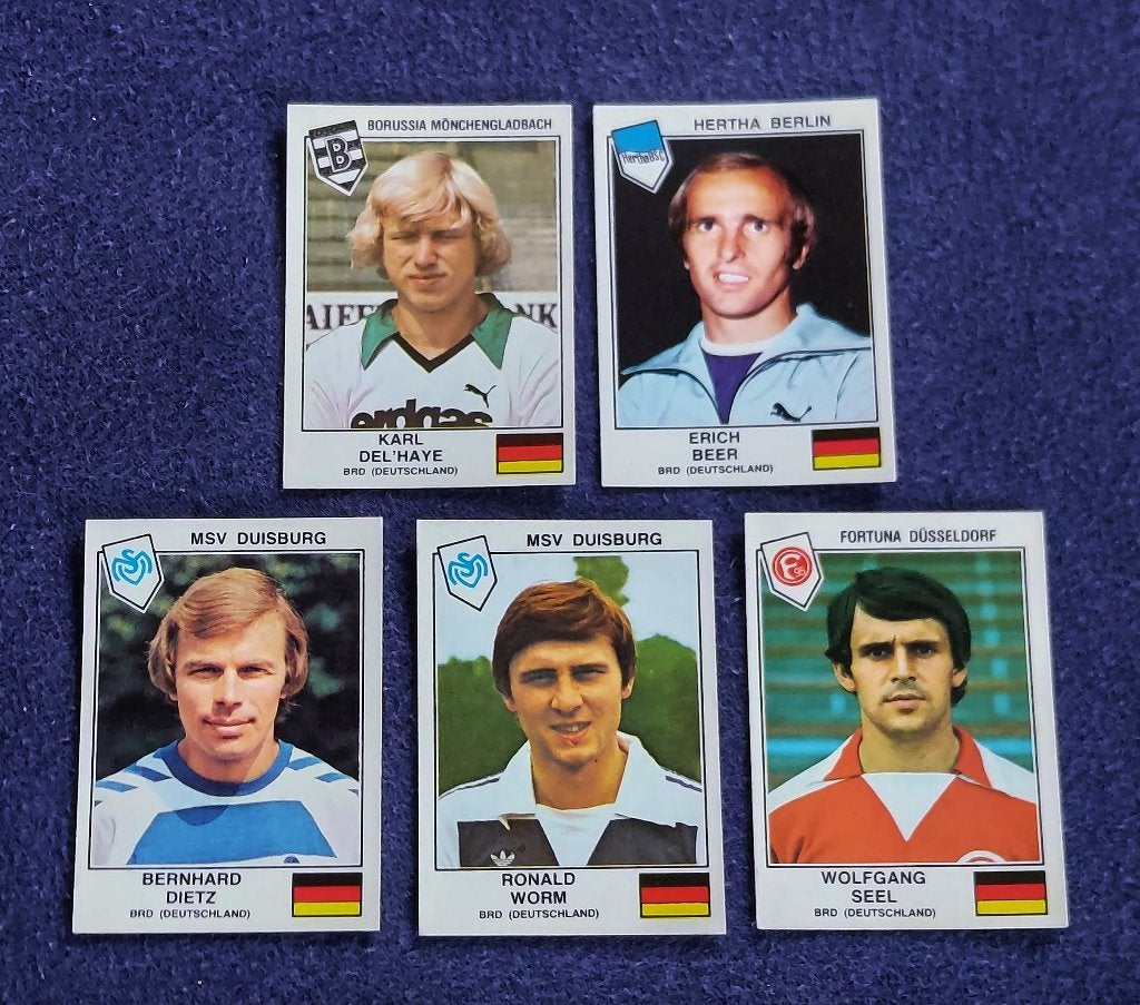 5 versch. Panini stickers voetbal ' EK Euro 1979 - Duitsland, Ophalen of Verzenden, Nieuw, Meerdere stickers