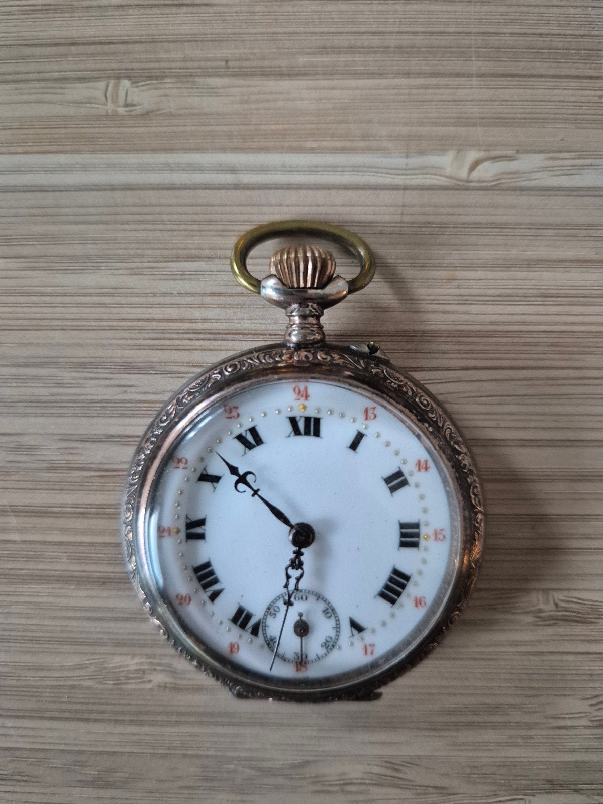 Werkend Antiek Zakhorloge met Paard Gravure, Antiek en Kunst, Antiek | Klokken, Ophalen of Verzenden