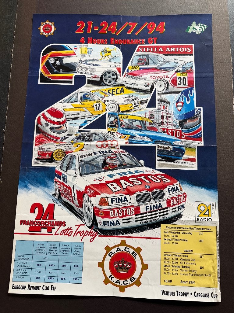poster 24 uren Spa Francorchamps 1994 Bastos BMW Boutsen, Ophalen of Verzenden, Auto's