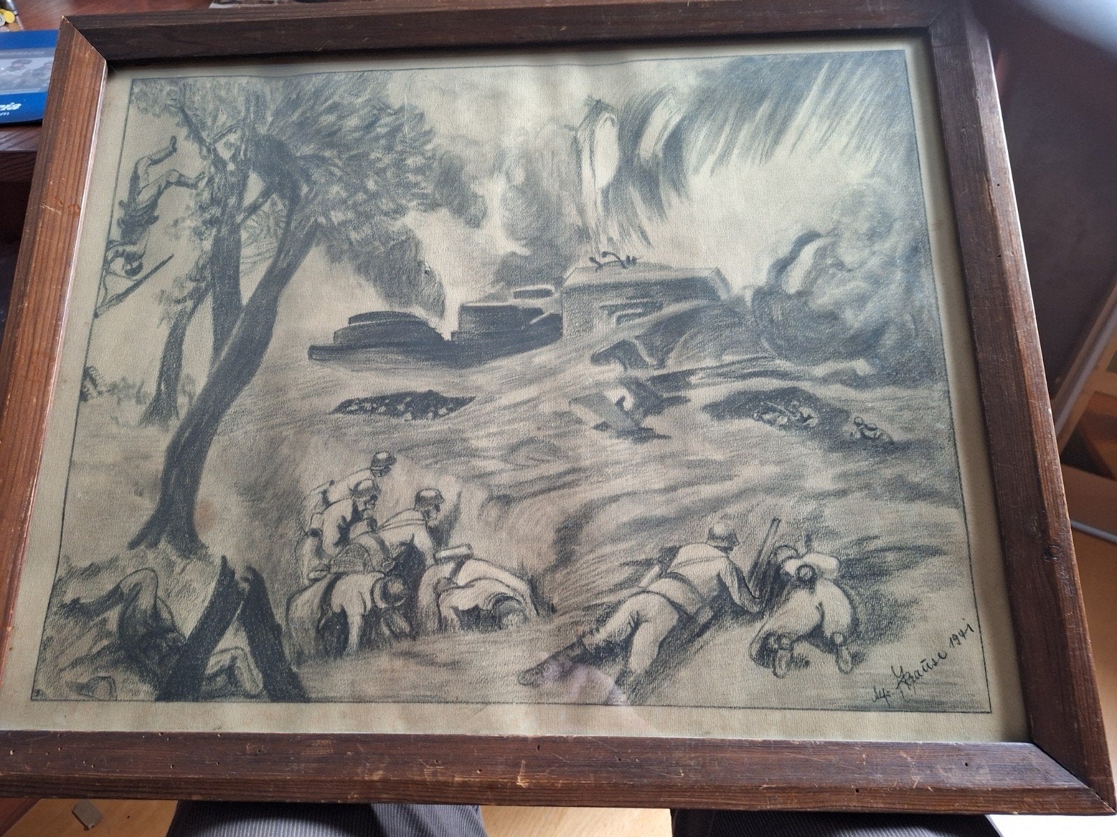 Tekening in potlood uit 1941., Verzamelen, Ophalen of Verzenden, Landmacht, Overige typen