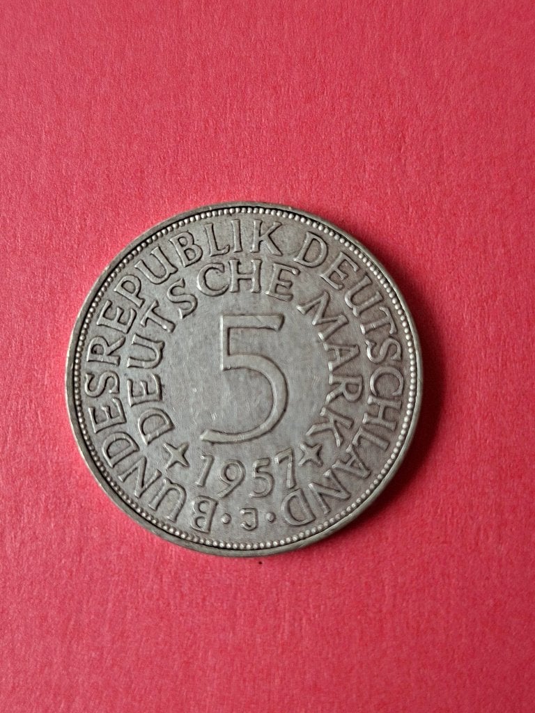 1957 J Allemagne 5 marks en argent Hambourg, rare, Envoi, Allemagne, Monnaie en vrac, Argent