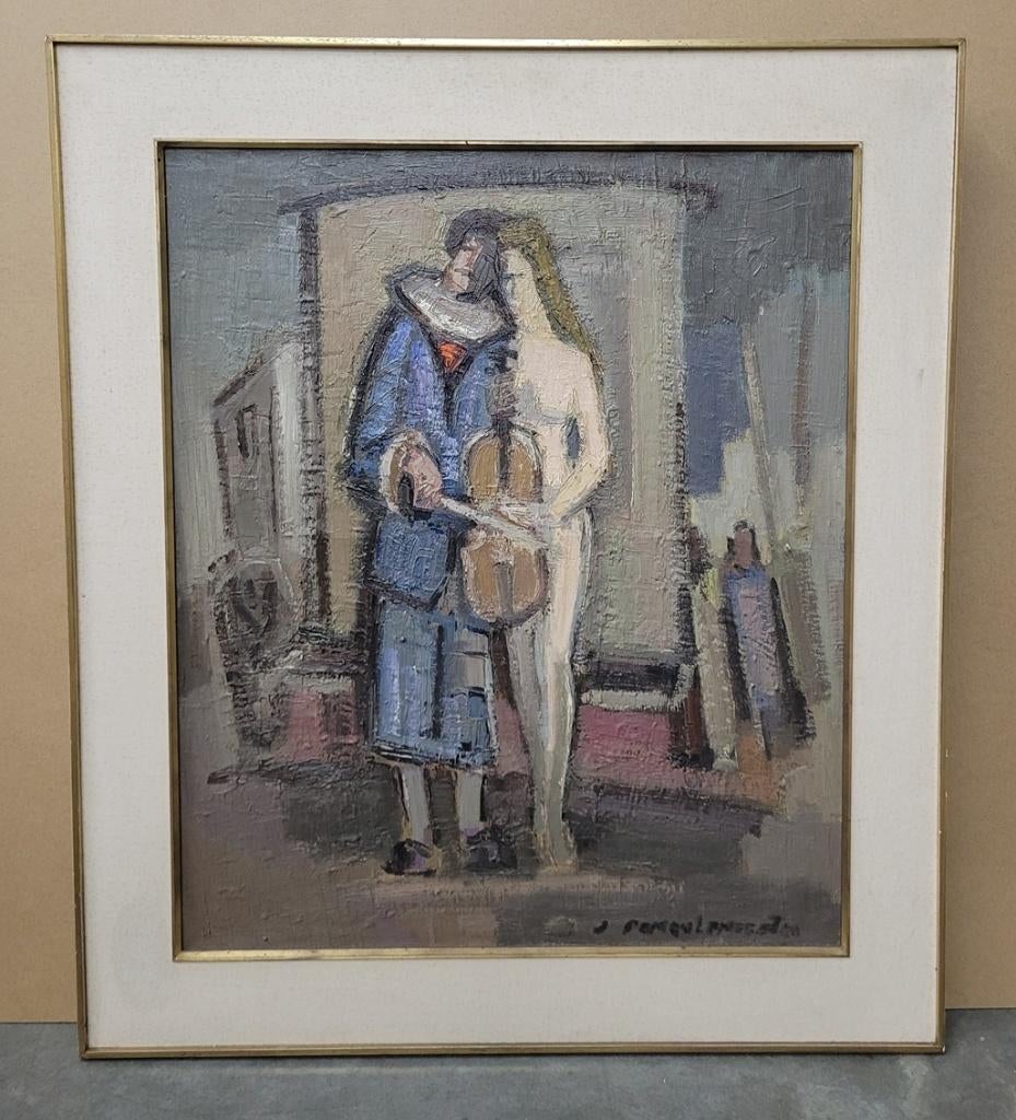 Jules DEMEULEMEESTER, de harlekijn-violist en zijn muze, Antiek en Kunst, Ophalen of Verzenden