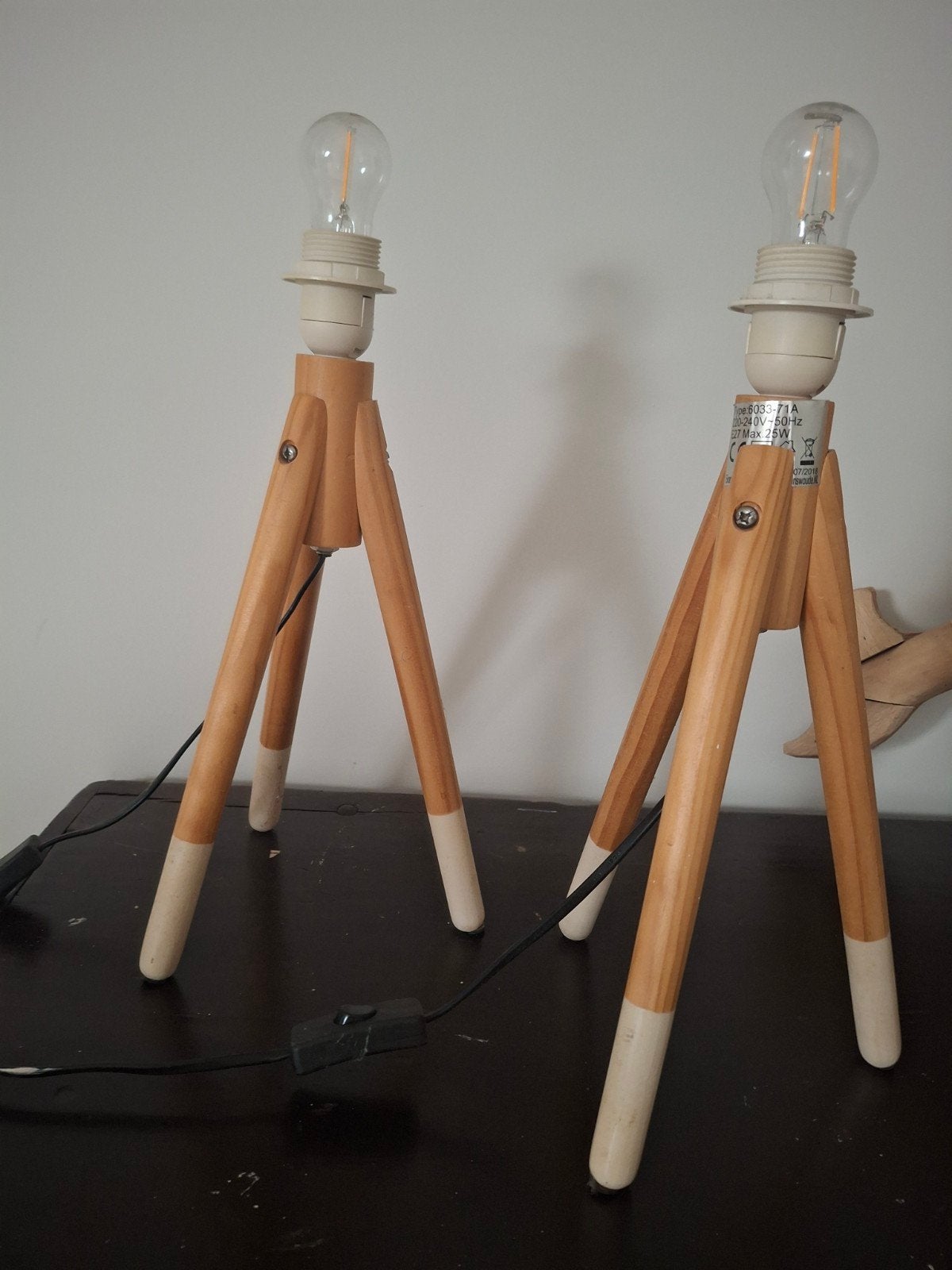 set van 2 lampen., Maison & Meubles, Enlèvement, Utilisé, Bois, Campagne