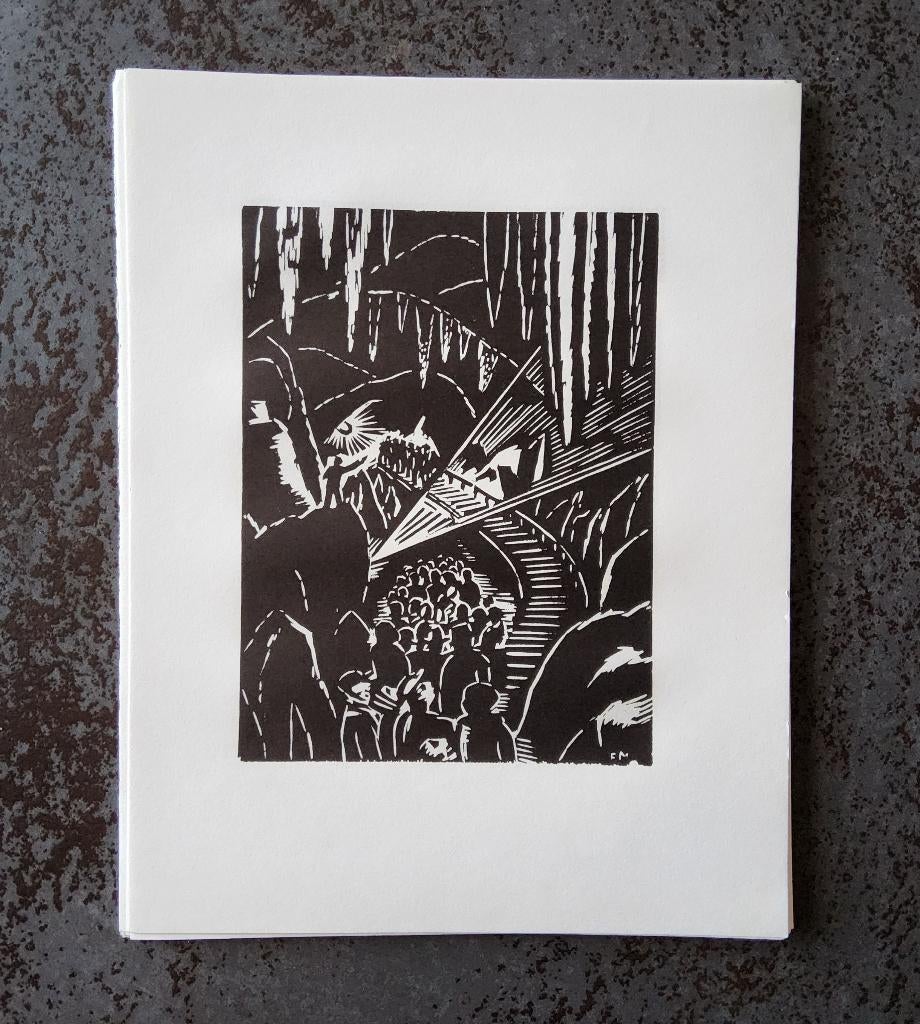 Houtsnede De Grotten van Han door Frans Masereel, Antiek en Kunst, 1950 - 1999, Ophalen of Verzenden, Gesigneerd, Landschap