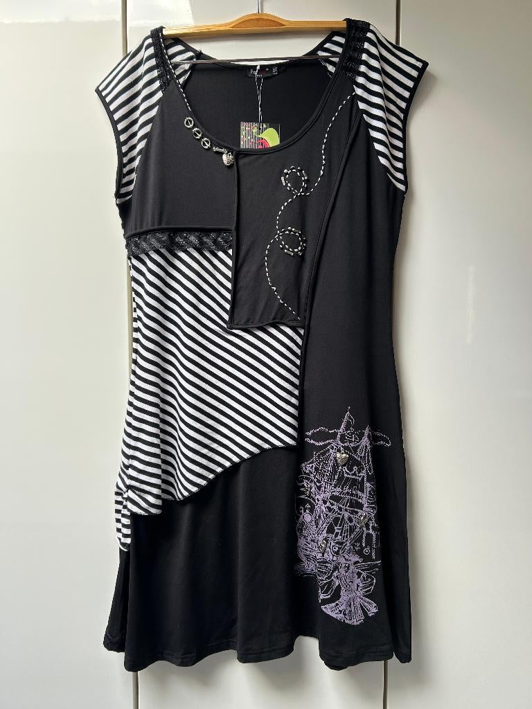 For Her Paris zwart-witte jurk - maat L/XL, Zwart, Maat 46/48 (XL) of groter, Nieuw, For Her