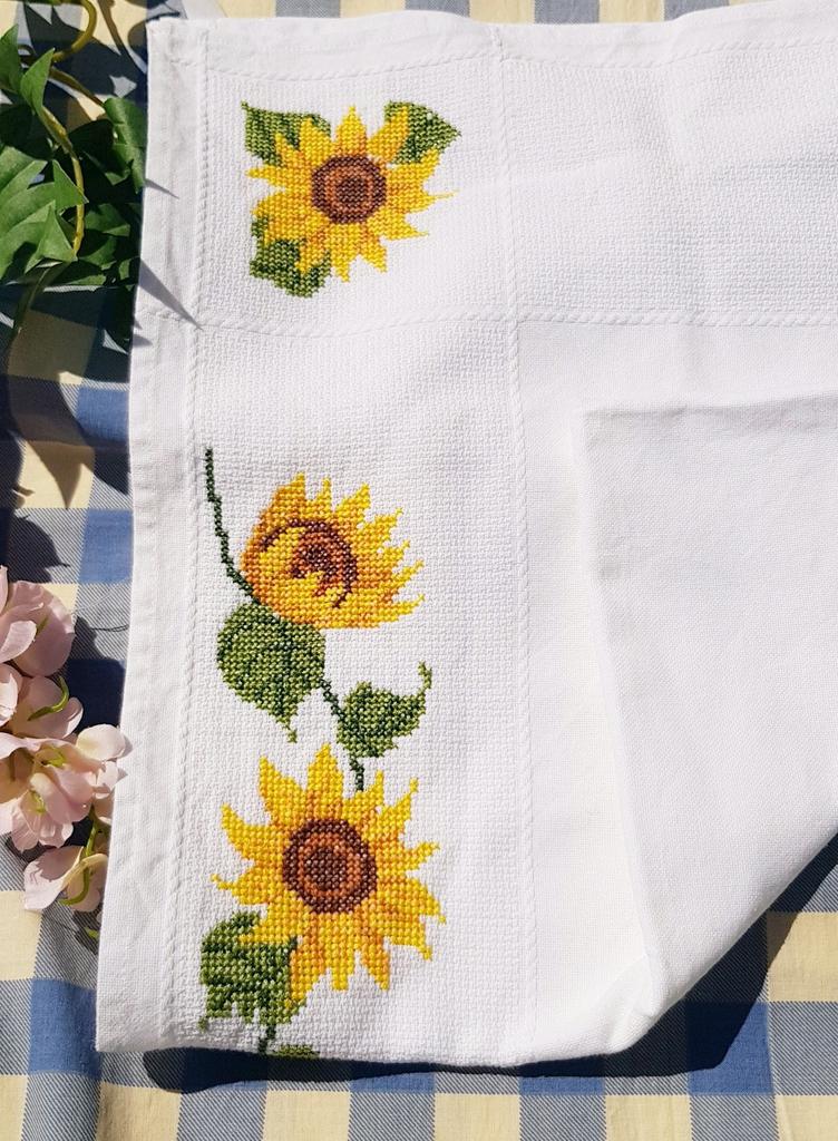 Vintage zonnebloem theedoek