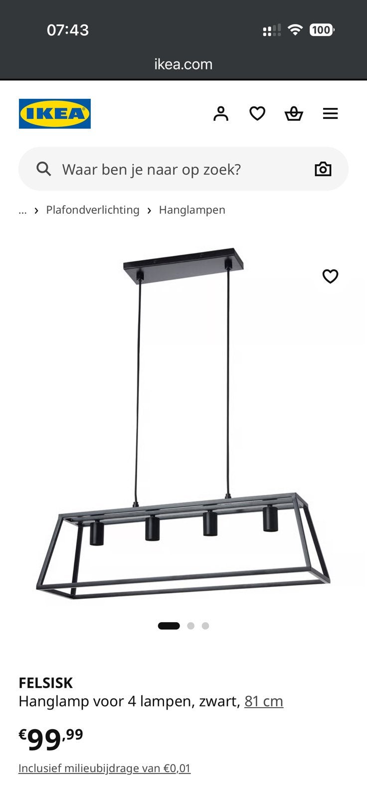 Plafondlamp Felisk (ikea), Ophalen, Zo goed als nieuw