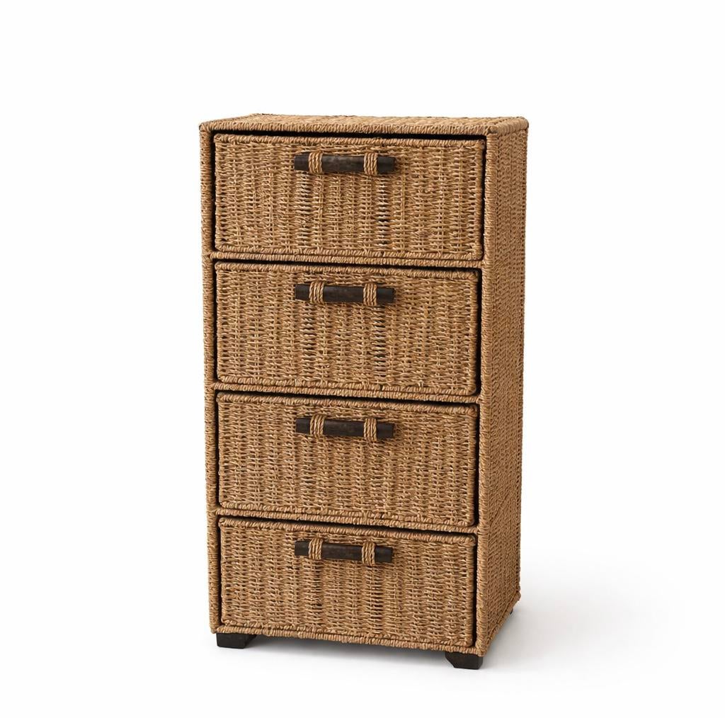 Commode en rotin avec 4 tiroirs, 3 ou 4 tiroirs, 25 à 50 cm, Boho, Moins de 100 cm