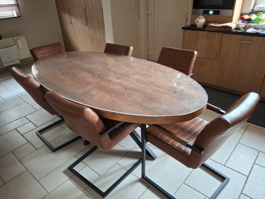 tafel met 6 stoelen, Huis en Inrichting, Ophalen, Overige materialen, 100 tot 150 cm, 200 cm of meer