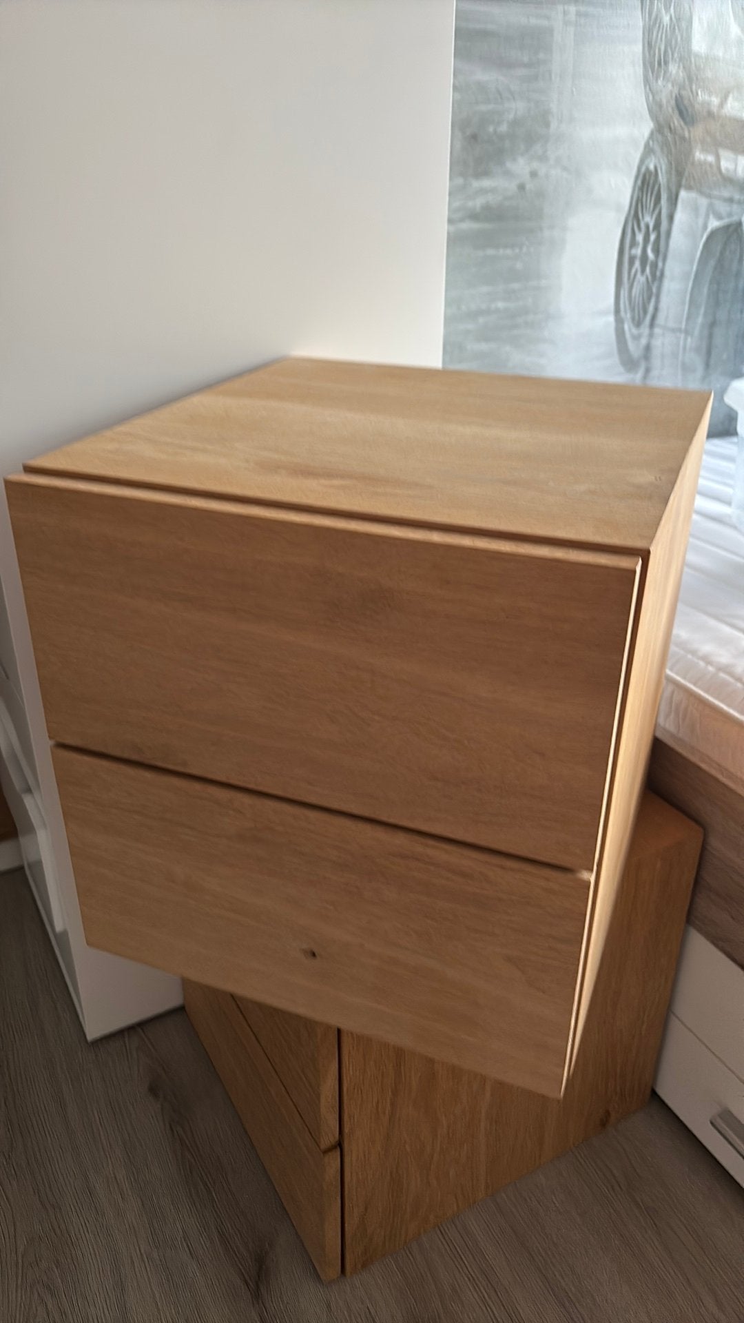 set van 2 handgemaakte nachtkastjes in massief eikenhout., Ophalen, Gebruikt, Minder dan 45 cm, Minder dan 55 cm