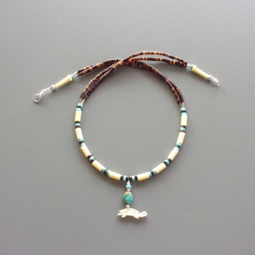 Indiaanse damesketting met Zuni schildpad fetisj hanger, Blauw, Nieuw, Ophalen of Verzenden, Met edelsteen