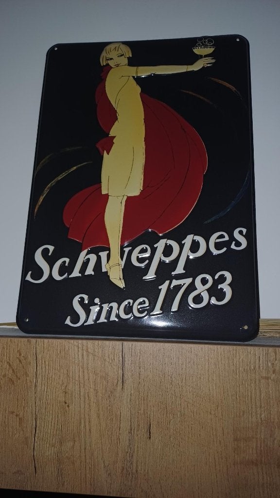 vintage schweppes reclame bord, Verzamelen, Ophalen, Zo goed als nieuw, Reclamebord