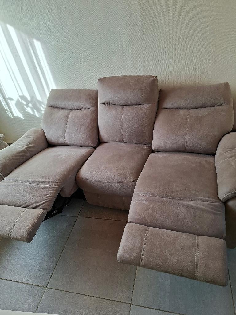 3 zitsbank met 2 elektrische relaxzetels + sofa 2 zetels, Ophalen, Kunststof, 75 tot 100 cm, Zo goed als nieuw