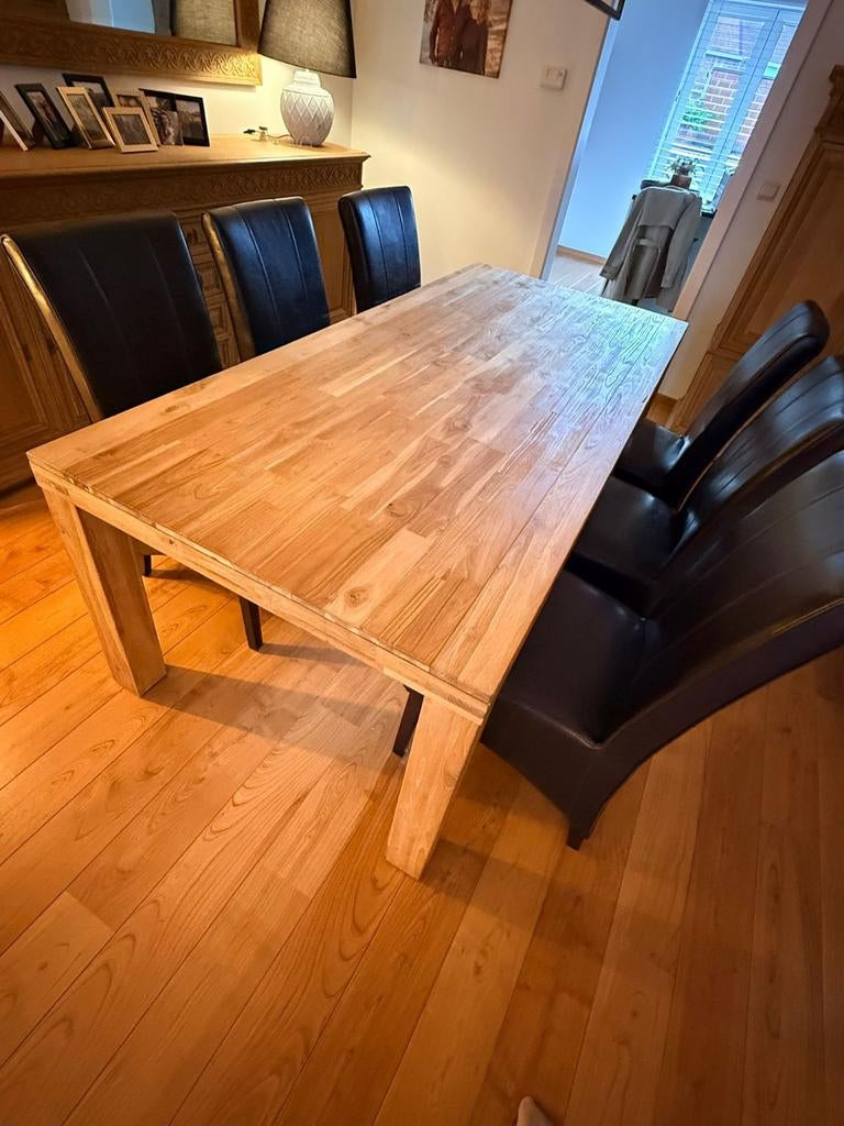 Massieve beuken eettafel 220 CM + 8 stoelen - zeer goede sta, Huis en Inrichting, Ophalen