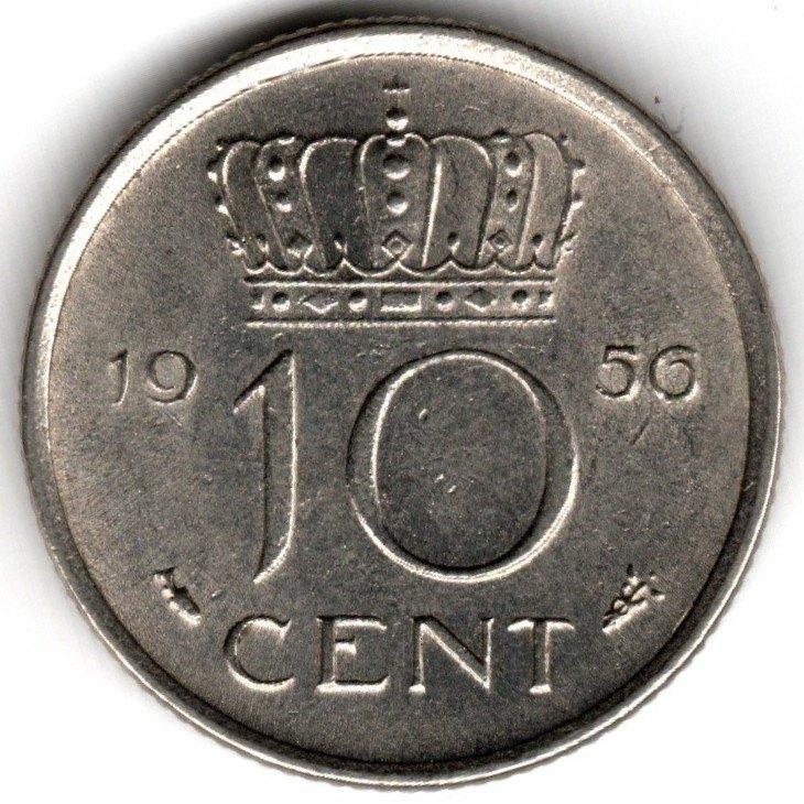Nederland : 10 Cent 1956  KM#182  Ref 16364, Ophalen of Verzenden, Koningin Juliana, 10 cent, Losse munt