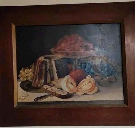 Cadre et peinture sur panneau nature morte cuisine 72/h60cm, Enlèvement