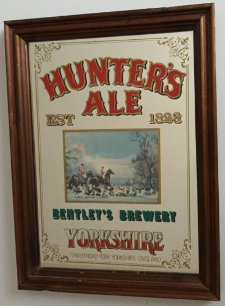 HUNTERS ALE BENTLEY'S BREWERY YORKSHIRE - RECLAMESPIEGEL, Enlèvement ou Envoi, Utilisé, Panneau publicitaire
