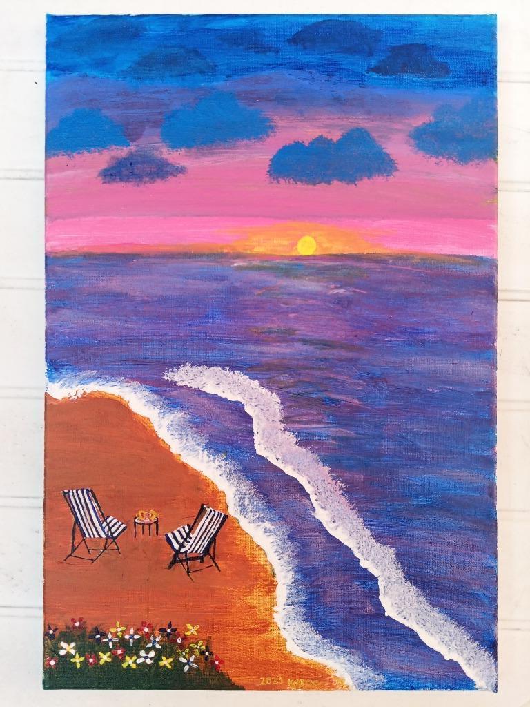 origineel schilderijtje - "Strand", Antiek en Kunst, Ophalen of Verzenden