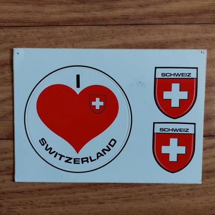 Postkaart met 3 stickers Zwitserland, Verzamelen, Ophalen of Verzenden
