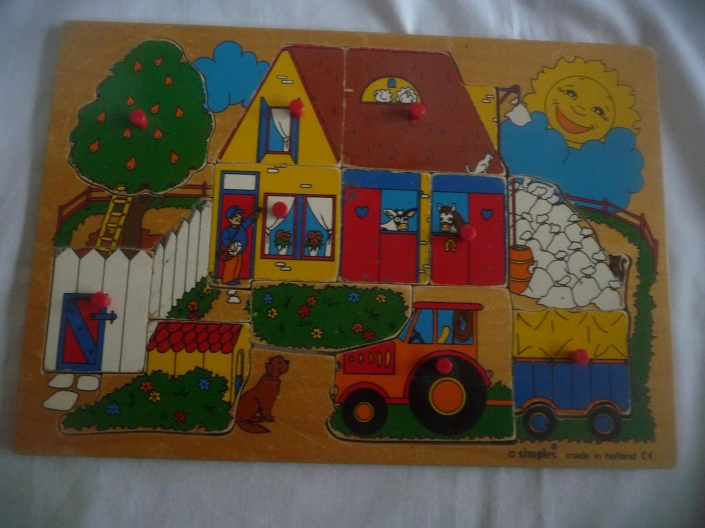 Houten inlegpuzzel boerderij, Gebruikt, 10 tot 50 stukjes, Ophalen of Verzenden, Van hout