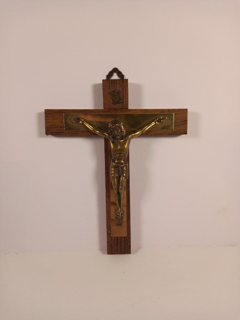 Crucifix bois + laiton, Ophalen of Verzenden