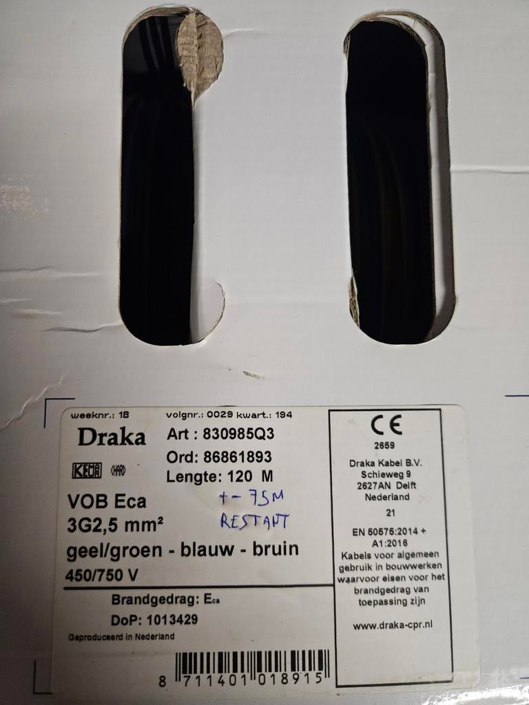 DRAKA - VOB H07V-U fil d'installation massif PVC ProPack 3G2, Ophalen