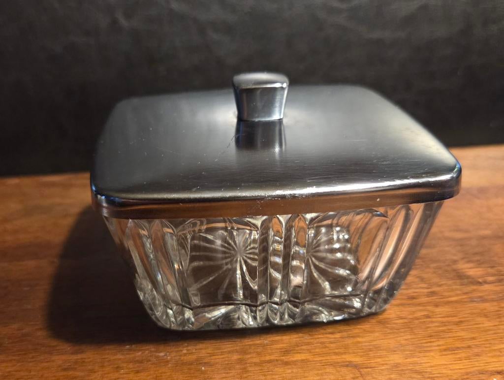 Bocal en verre vintage avec couvercle, Antiquités & Art, Enlèvement ou Envoi