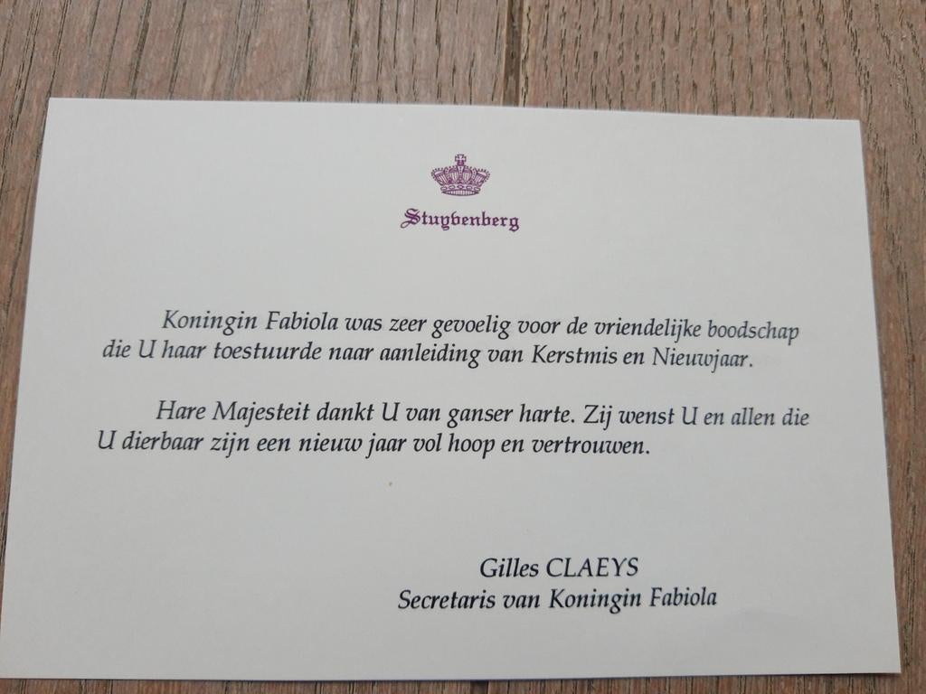 Bedankingskaartje van Koningin Fabiola, Verzamelen, Ophalen of Verzenden