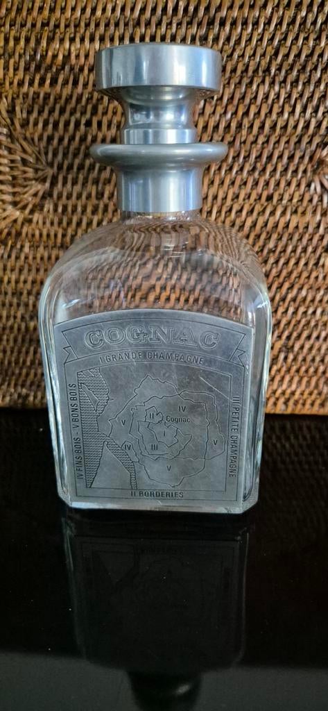 Vintage verzilverde metaal en glas Cognac karaf, Antiek en Kunst, Curiosa en Brocante, Ophalen