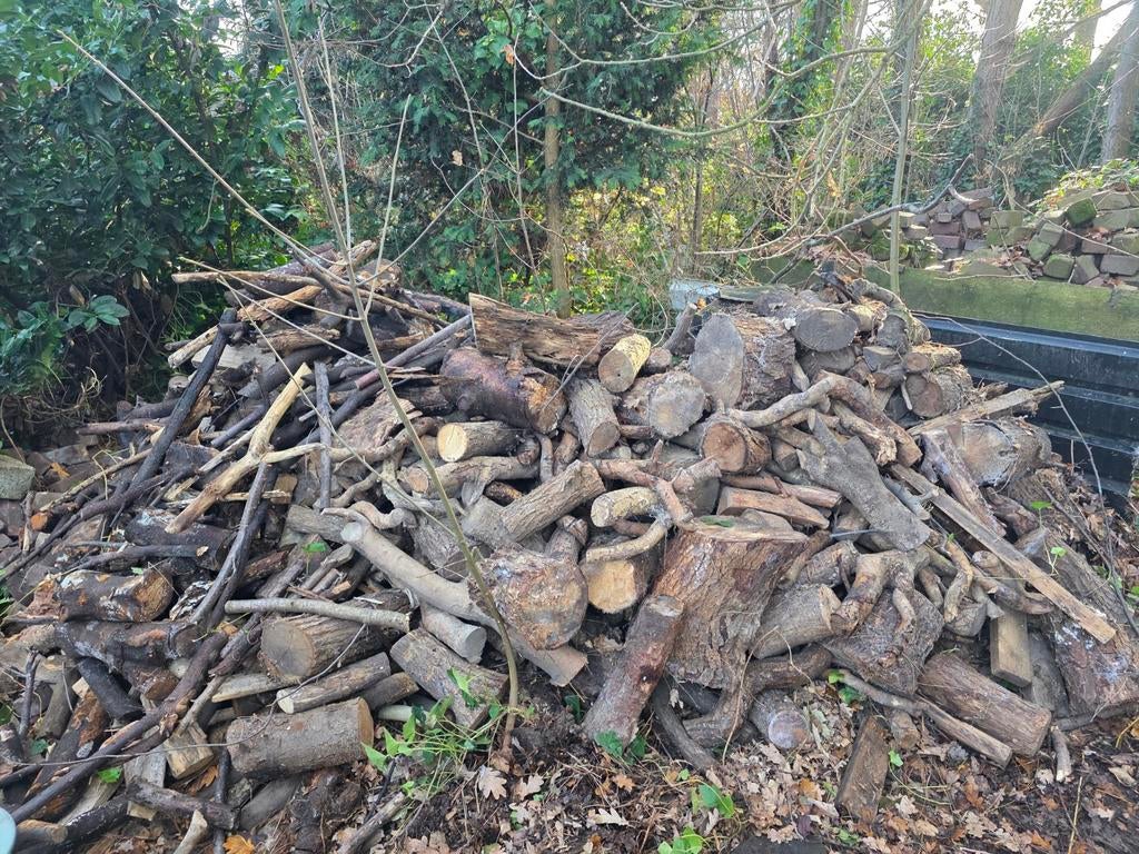 Hout te koop, gemengd 6m3, den 1.5m3 en 1m3 hardhout, Ophalen