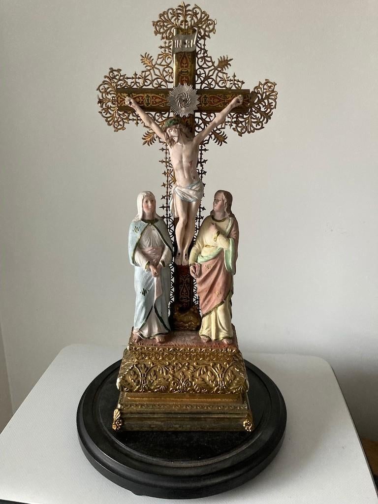 antieke kruisigingsgroep & stolp, Antiek en Kunst, Ophalen of Verzenden