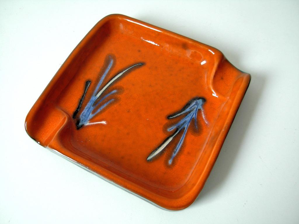 Vintage asbak in oranje keramiek, Antiek en Kunst, Ophalen of Verzenden